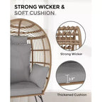 Sedia a Uovo da Esterno in Vimini con Pouf, Poltrone Sdraio Oversize in Rattan per Patio, Cuscino Spesso, 200 kg, per Relax in Patio, Portico e Giardino