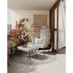 Sedia a Uovo da Esterno in Vimini con Pouf, Poltrone Sdraio Oversize in Rattan per Patio, Cuscino Spesso, 200 kg, per Relax in Patio, Portico e Giardino