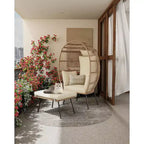 Sedia a Uovo da Esterno in Vimini con Pouf, Poltrone Sdraio Oversize in Rattan per Patio, Cuscino Spesso, 200 kg, per Relax in Patio, Portico e Giardino