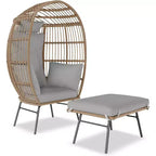 Sedia a Uovo da Esterno in Vimini con Pouf, Poltrone Sdraio Oversize in Rattan per Patio, Cuscino Spesso, 200 kg, per Relax in Patio, Portico e Giardino