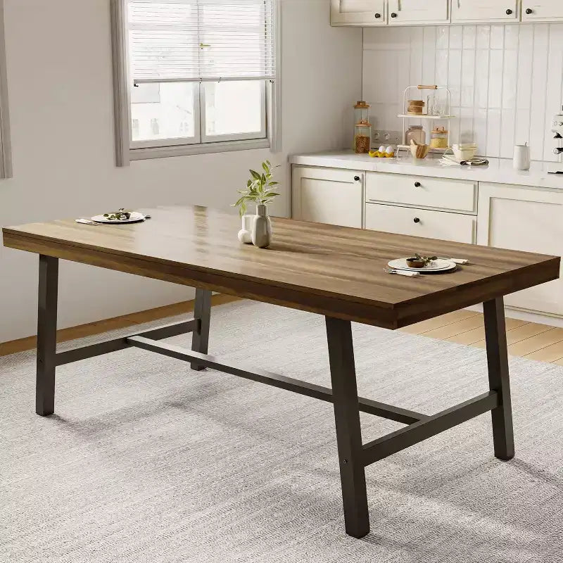 Tavolo da Pranzo Rettangolare da 180 cm per 6-10 Persone, Tavolo da Cucina Moderno in Stile Rustico con Piedini Regolabili, Tavolo da Sala da Pranzo Lungo e Robusto, Marrone