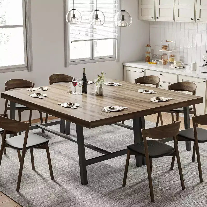 Tavolo da Pranzo Rettangolare da 180 cm per 6-10 Persone, Tavolo da Cucina Moderno in Stile Rustico con Piedini Regolabili, Tavolo da Sala da Pranzo Lungo e Robusto, Marrone