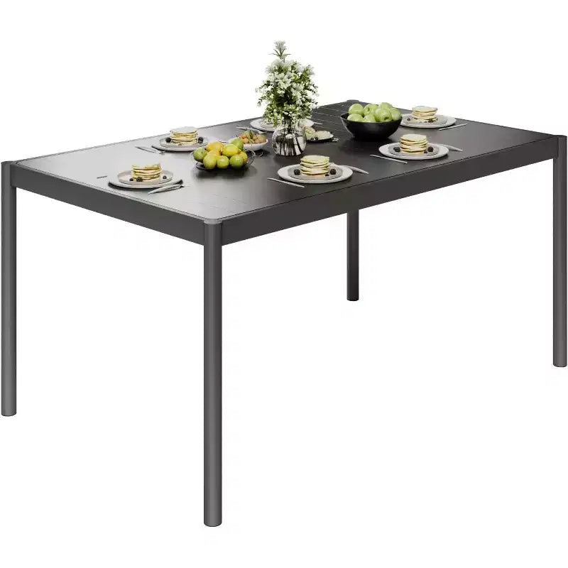 Tavolo da pranzo da esterno con piano in vetro temperato, tavolo rettangolare da esterno, tavolo da pranzo resistente alle intemperie