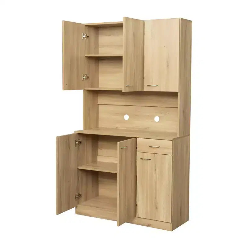 Dispensa da cucina indipendente 70.87 con 6 ante, cassetto, ripiani a giorno, versatile credenza, armadietto per riporre oggetti artigianali