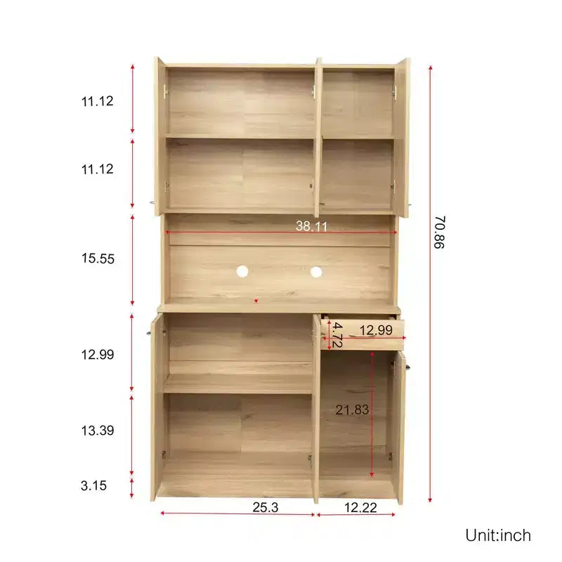 Dispensa da cucina indipendente 70.87 con 6 ante, cassetto, ripiani a giorno, versatile credenza, armadietto per riporre oggetti artigianali