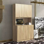 Dispensa da cucina indipendente 70.87 con 6 ante, cassetto, ripiani a giorno, versatile credenza, armadietto per riporre oggetti artigianali