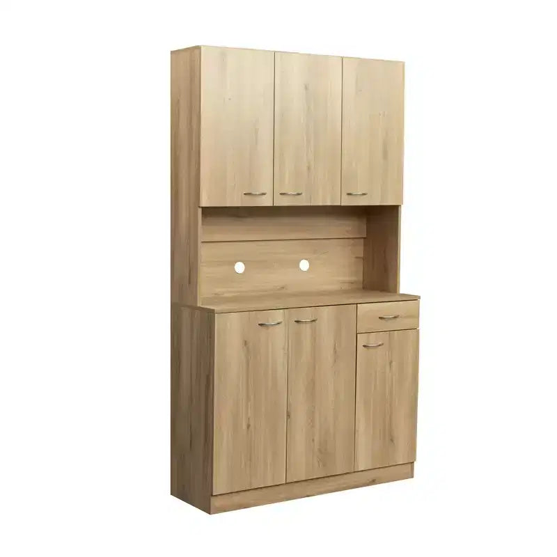 Dispensa da cucina indipendente 70.87 con 6 ante, cassetto, ripiani a giorno, versatile credenza, armadietto per riporre oggetti artigianali
