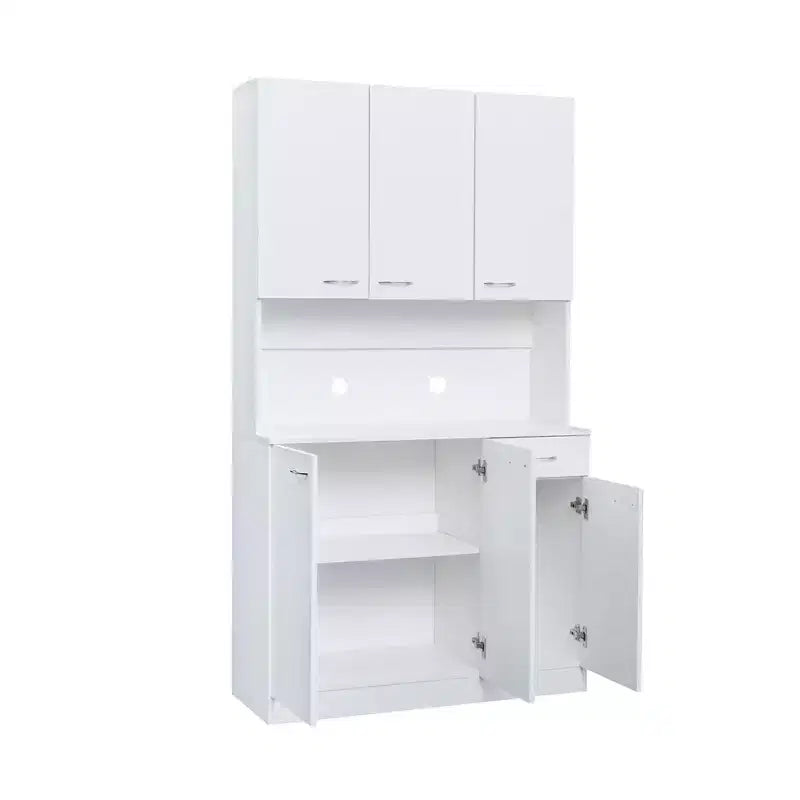 Dispensa da cucina indipendente 70.87 con 6 ante, cassetto, ripiani a giorno, versatile credenza, armadietto per riporre oggetti artigianali