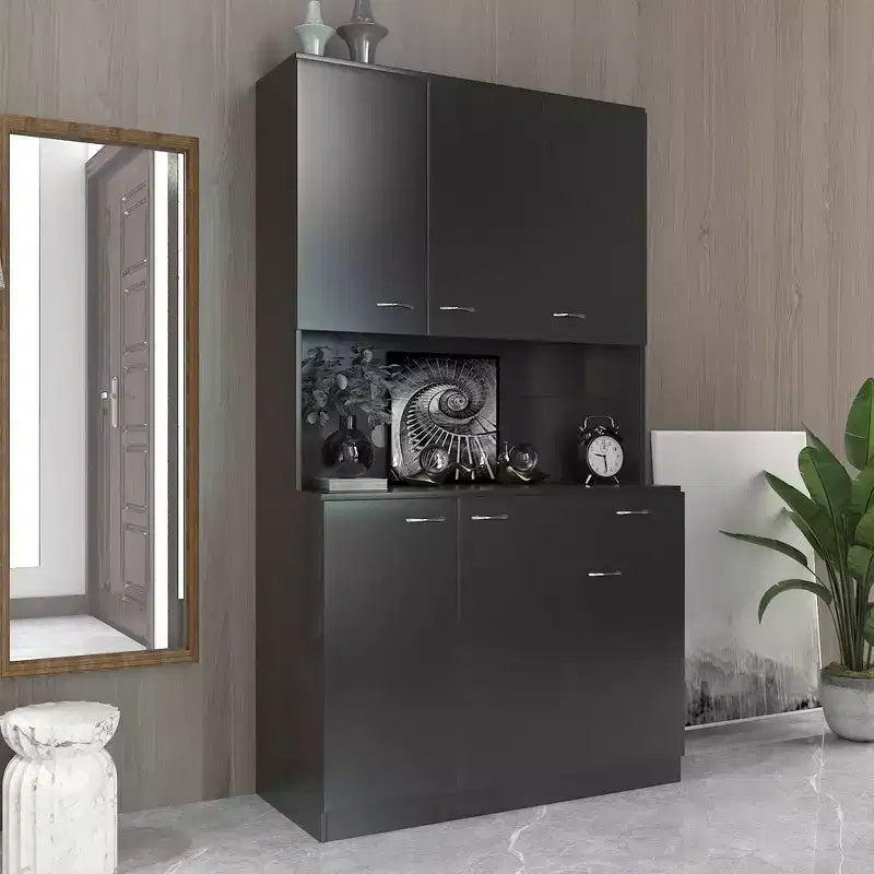 Dispensa da cucina indipendente 70.87 con 6 ante, cassetto, ripiani a giorno, versatile credenza, armadietto per riporre oggetti artigianali