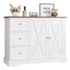 Buffet Cabinet with Storage, 42 Inch White Sideboard Coffee Bar with 3 Drawers, Space-Saving Legless Design for Small Spaces, White
