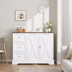 Mobile Buffet con Contenitore, Credenza Bar Caffè Bianca da 106 cm con 3 Cassetti, Design Salvaspazio Senza Gambe per Piccoli Ambazi, Bianco