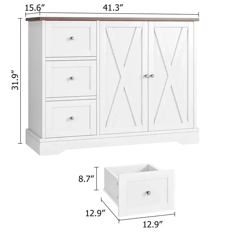 Mobile Buffet con Contenitore, Credenza Bar Caffè Bianca da 106 cm con 3 Cassetti, Design Salvaspazio Senza Gambe per Piccoli Ambazi, Bianco