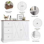 Mobile Buffet con Contenitore, Credenza Bar Caffè Bianca da 106 cm con 3 Cassetti, Design Salvaspazio Senza Gambe per Piccoli Ambazi, Bianco