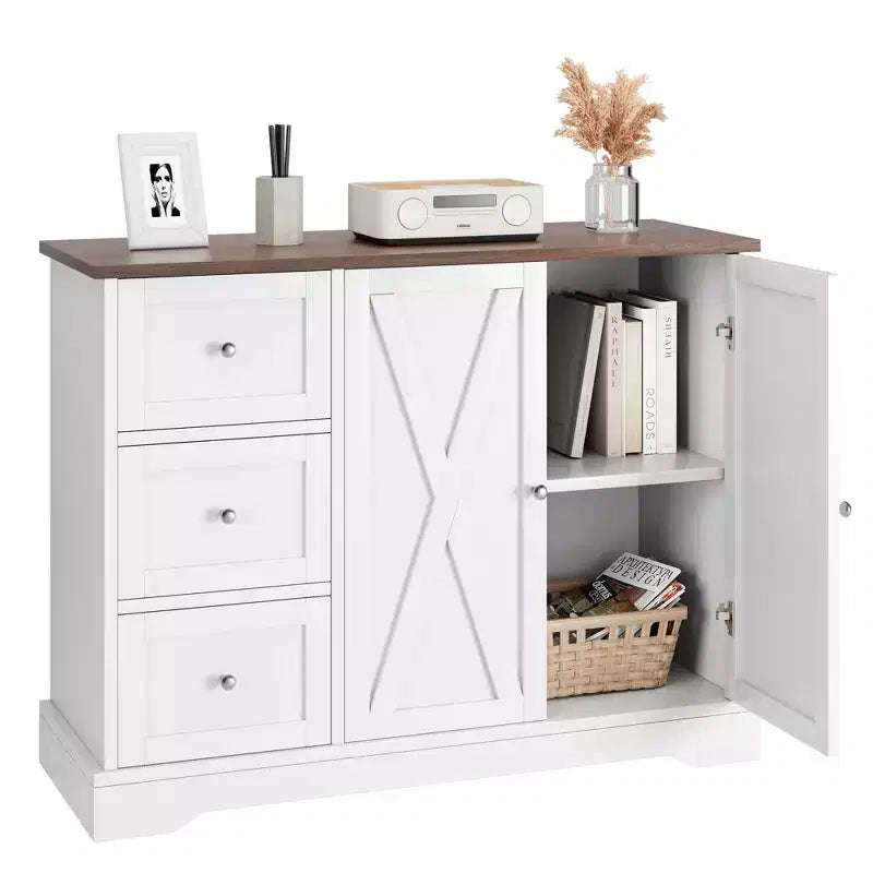 Mobile Buffet con Contenitore, Credenza Bar Caffè Bianca da 106 cm con 3 Cassetti, Design Salvaspazio Senza Gambe per Piccoli Ambazi, Bianco