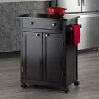 Carrello da Cucina in Legno con Mobiletto, Cassetto e Ruote Bloccabili, Finitura Caffè
