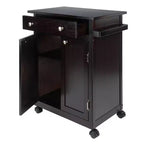 Carrello da Cucina in Legno con Mobiletto, Cassetto e Ruote Bloccabili, Finitura Caffè