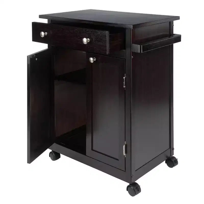 Carrello da Cucina in Legno con Mobiletto, Cassetto e Ruote Bloccabili, Finitura Caffè
