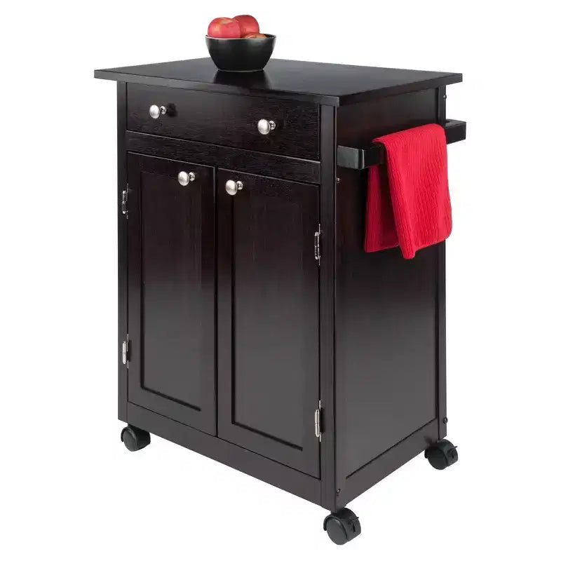 Carrello da Cucina in Legno con Mobiletto, Cassetto e Ruote Bloccabili, Finitura Caffè