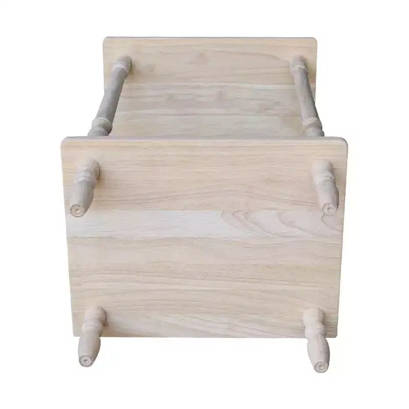 Supporto per telefono in legno massello non rifinito con ripiano inferiore, finitura in legno personalizzabile